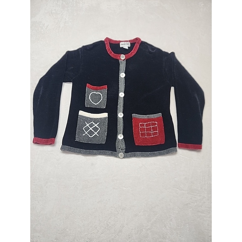 Vintage Hampshire Studio‎  Cardigan Black Red Embroidered Sweater M